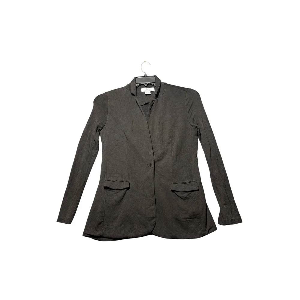 Magaschoni Blazer Women Medium Black‎ Excellent One Button Knit Stretch Career